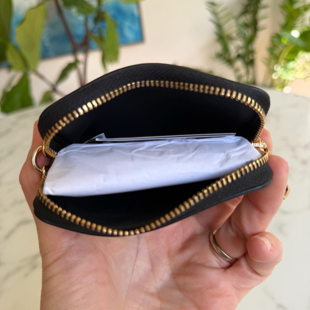 NWT Coach Zip Card Case In Signature Canvas C0058 Brown Black Gold Chain Wallet - Picture 5 of 6